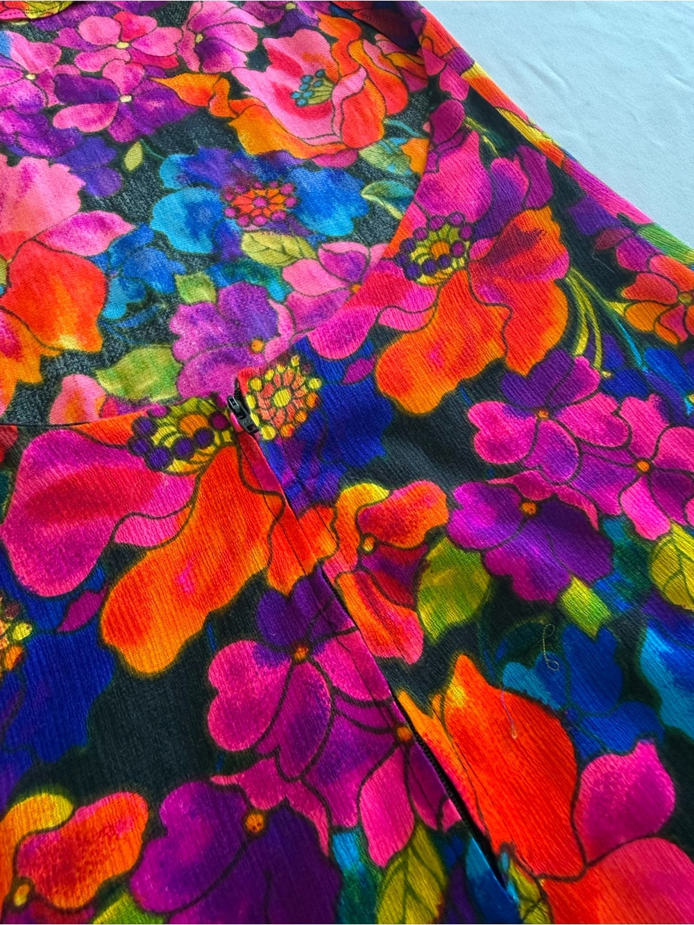 Vintage Vibrant Floral Halter Maxi Dress - Bright Pink & Orange Flowers - Picture 7 of 7